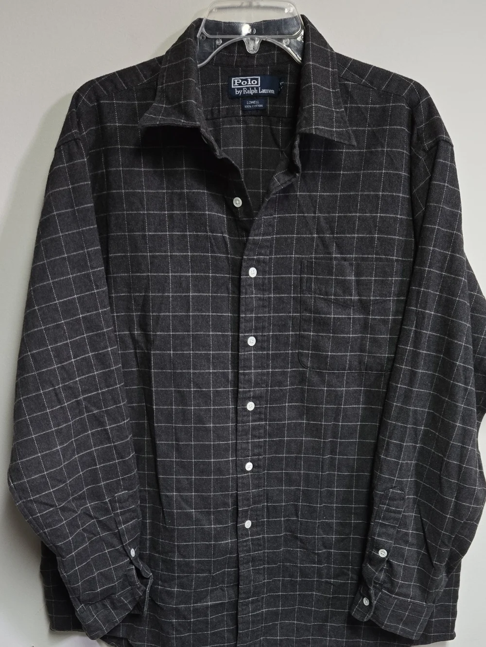 Polo by Ralph Lauren Men’s Charcoal Windowpane Button-Down Shirt 100% Cotton XL